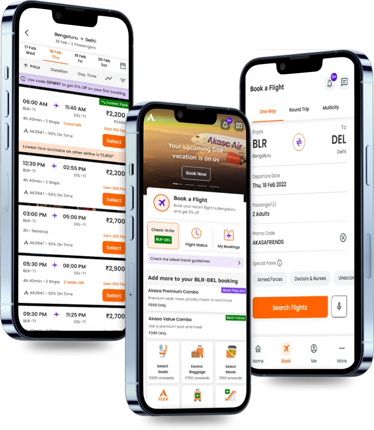 akasa air mobile screen